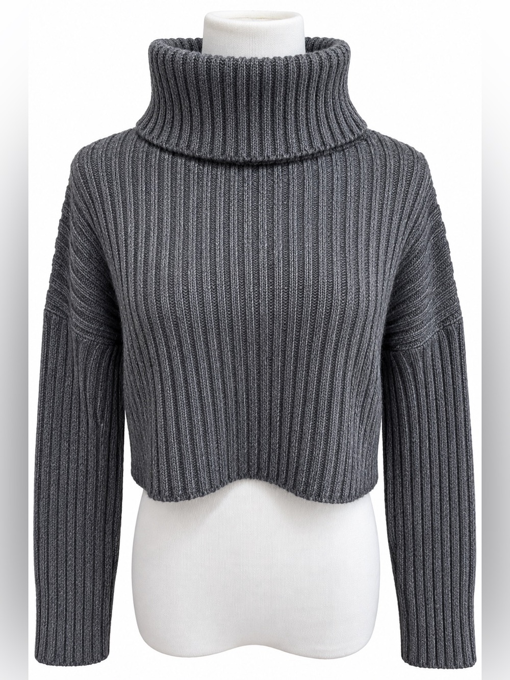 Charcoal Ribbed Cropped Turtleneck Sweater Size M/L